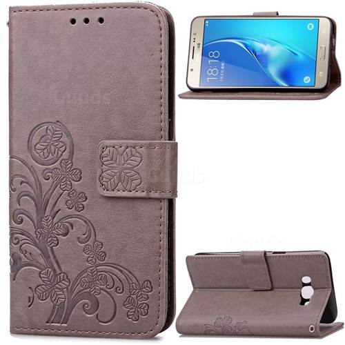 Embossing Imprint Four-Leaf Clover Leather Wallet Case for Samsung Galaxy J5 2016 J510 - Gray