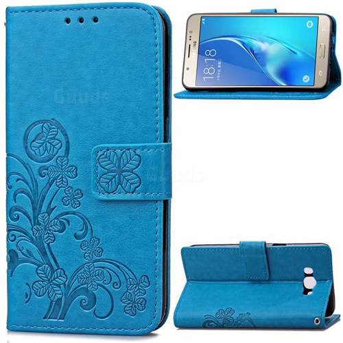 Embossing Imprint Four-Leaf Clover Leather Wallet Case for Samsung Galaxy J5 2016 J510 - Blue