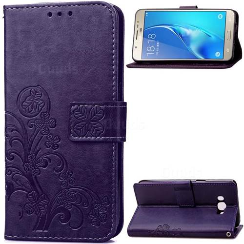 Embossing Imprint Four-Leaf Clover Leather Wallet Case for Samsung Galaxy J5 2016 J510 - Purple