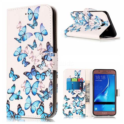 Blue Vivid Butterflies PU Leather Wallet Case for Samsung Galaxy J5 2016 J510