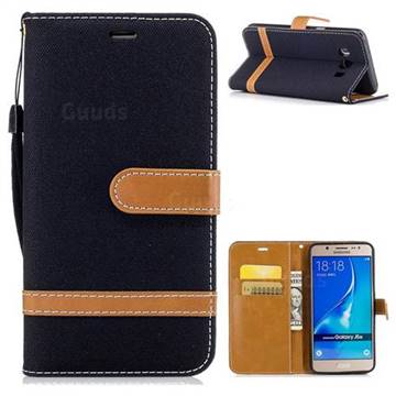 Jeans Cowboy Denim Leather Wallet Case for Samsung Galaxy J5 2016 J510 - Black