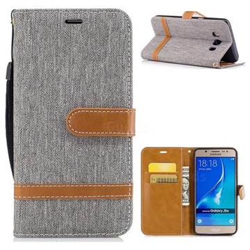 Jeans Cowboy Denim Leather Wallet Case for Samsung Galaxy J5 2016 J510 - Gray