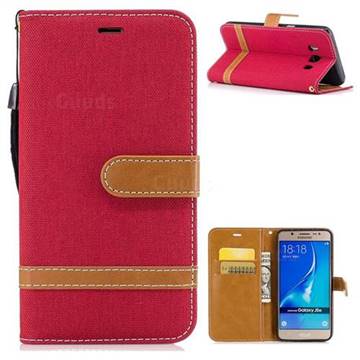 Jeans Cowboy Denim Leather Wallet Case for Samsung Galaxy J5 2016 J510 - Red