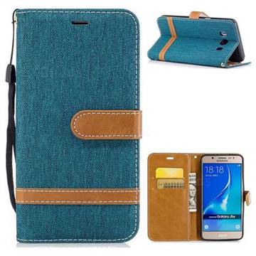 Jeans Cowboy Denim Leather Wallet Case for Samsung Galaxy J5 2016 J510 - Green