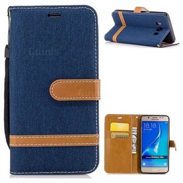 Jeans Cowboy Denim Leather Wallet Case for Samsung Galaxy J5 2016 J510 - Dark Blue