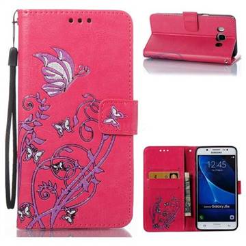 Embossing Narcissus Butterfly Leather Wallet Case for Samsung Galaxy J5 2016 J510 - Rose