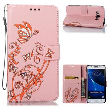 Embossing Narcissus Butterfly Leather Wallet Case for Samsung Galaxy J5 2016 J510 - Pink