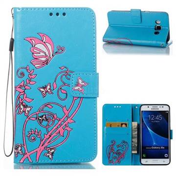 Embossing Narcissus Butterfly Leather Wallet Case for Samsung Galaxy J5 2016 J510 - Blue