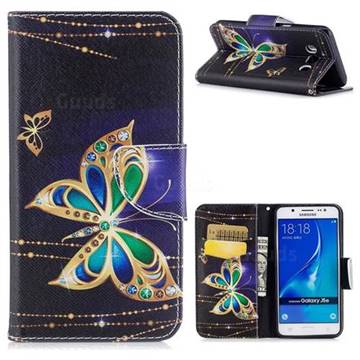 Golden Shining Butterfly Leather Wallet Case for Samsung Galaxy J5 2016 J510