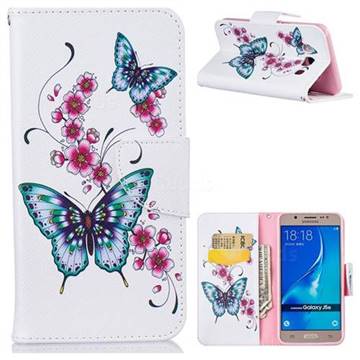Peach Butterflies Leather Wallet Case for Samsung Galaxy J5 2016 J510