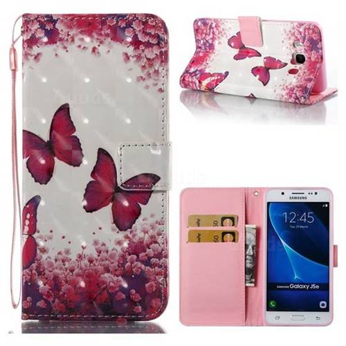 Rose Butterfly 3D Painted Leather Wallet Case for Samsung Galaxy J5 2016 J510