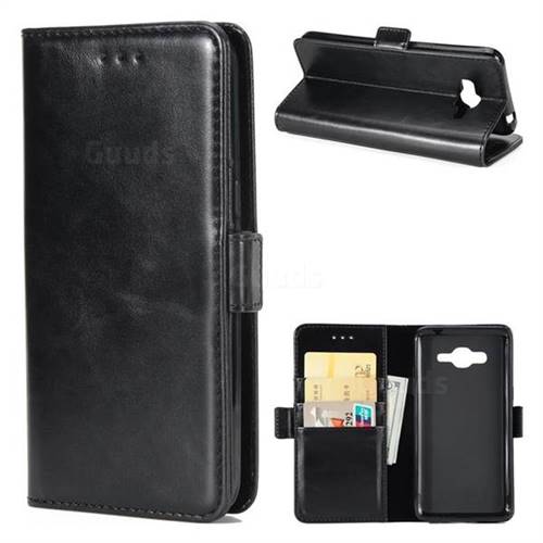 Luxury Crazy Horse PU Leather Wallet Case for Samsung Galaxy J5 2016 J510 - Black