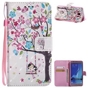 Flower Tree Swing Girl 3D Painted Leather Wallet Case for Samsung Galaxy J5 2016 J510
