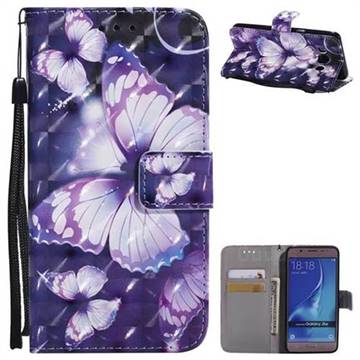 Violet butterfly 3D Painted Leather Wallet Case for Samsung Galaxy J5 2016 J510
