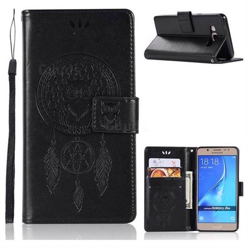 Intricate Embossing Owl Campanula Leather Wallet Case for Samsung Galaxy J5 2016 J510 - Black
