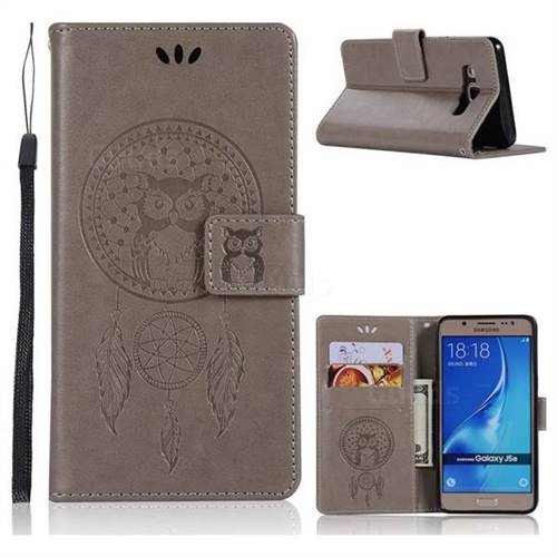 Intricate Embossing Owl Campanula Leather Wallet Case for Samsung Galaxy J5 2016 J510 - Grey