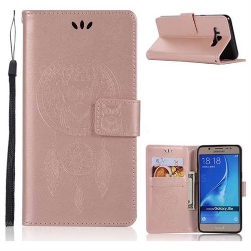 Intricate Embossing Owl Campanula Leather Wallet Case for Samsung Galaxy J5 2016 J510 - Rose Gold
