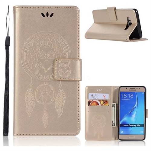 Intricate Embossing Owl Campanula Leather Wallet Case for Samsung Galaxy J5 2016 J510 - Champagne