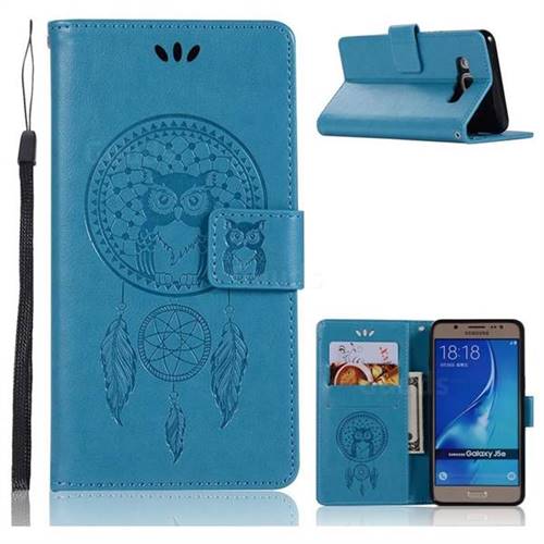 Intricate Embossing Owl Campanula Leather Wallet Case for Samsung Galaxy J5 2016 J510 - Blue