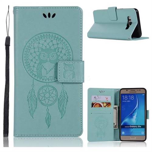 Intricate Embossing Owl Campanula Leather Wallet Case for Samsung Galaxy J5 2016 J510 - Green