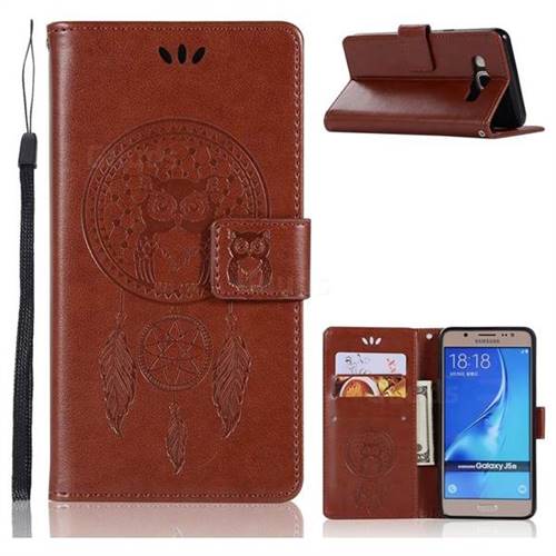Intricate Embossing Owl Campanula Leather Wallet Case for Samsung Galaxy J5 2016 J510 - Brown