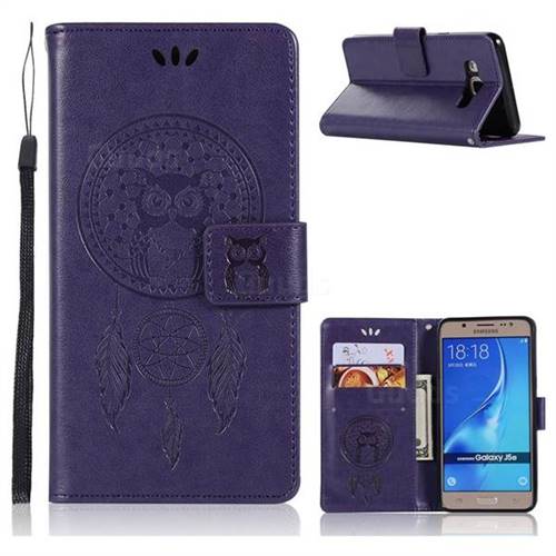 Intricate Embossing Owl Campanula Leather Wallet Case for Samsung Galaxy J5 2016 J510 - Purple
