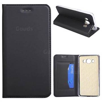 Ultra Slim Automatic Suction Leather Wallet Case for Samsung Galaxy J5 2016 J510 - Black