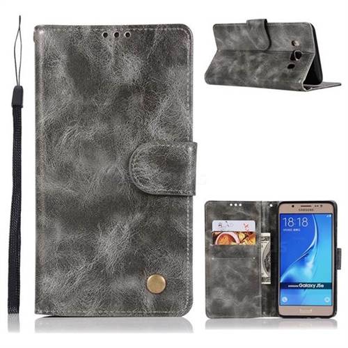 Luxury Retro Leather Wallet Case for Samsung Galaxy J5 2016 J510 - Gray