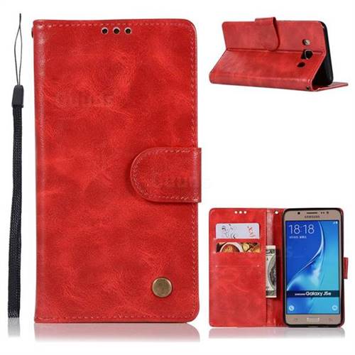 Luxury Retro Leather Wallet Case for Samsung Galaxy J5 2016 J510 - Red