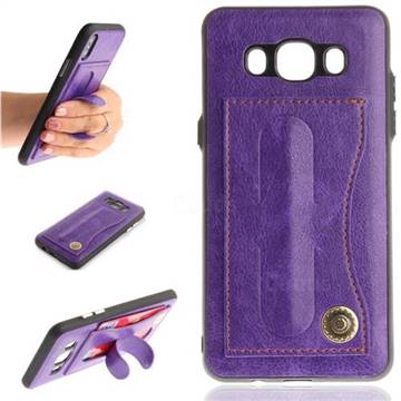 Retro Leather Coated Back Cover with Hidden Kickstand and Card Slot for Samsung Galaxy J5 2016 J510 - Purple