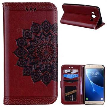 Datura Flowers Flash Powder Leather Wallet Holster Case for Samsung Galaxy J5 2016 J510 - Brown