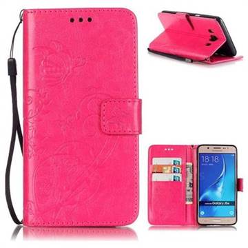Embossing Butterfly Flower Leather Wallet Case for Samsung Galaxy J5 2016 J510 - Rose