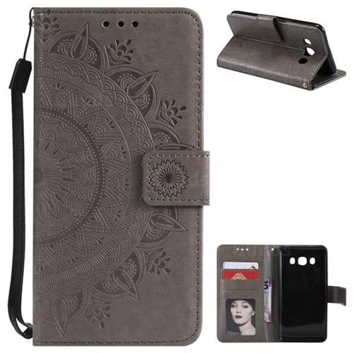 Intricate Embossing Datura Leather Wallet Case for Samsung Galaxy J5 2016 J510 - Gray