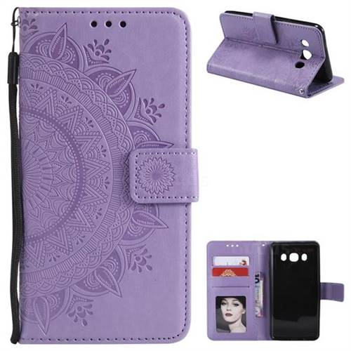 Intricate Embossing Datura Leather Wallet Case for Samsung Galaxy J5 2016 J510 - Purple