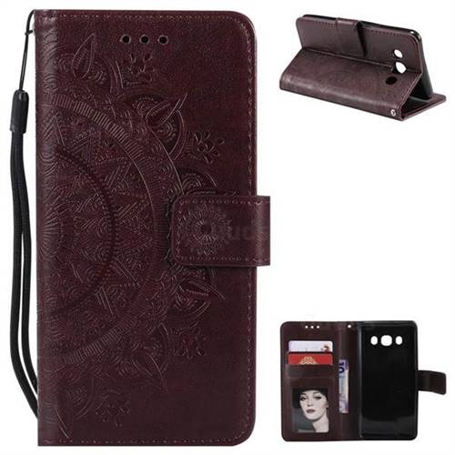 Intricate Embossing Datura Leather Wallet Case for Samsung Galaxy J5 2016 J510 - Brown