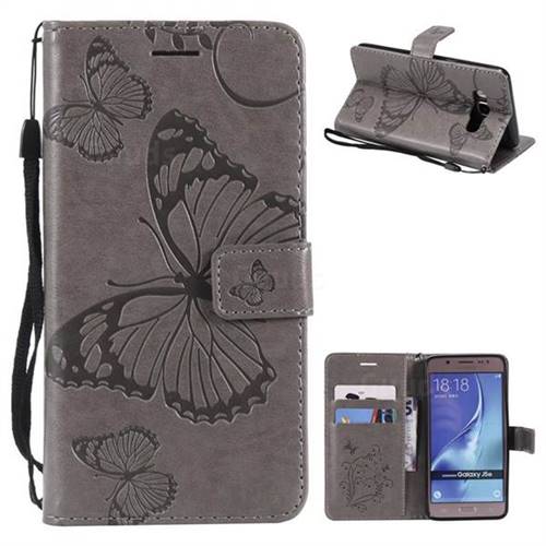 Embossing 3D Butterfly Leather Wallet Case for Samsung Galaxy J5 2016 J510 - Gray