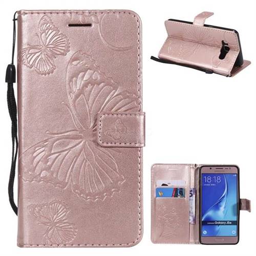 Embossing 3D Butterfly Leather Wallet Case for Samsung Galaxy J5 2016 J510 - Rose Gold
