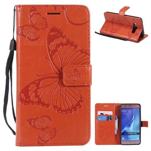 Embossing 3D Butterfly Leather Wallet Case for Samsung Galaxy J5 2016 J510 - Orange