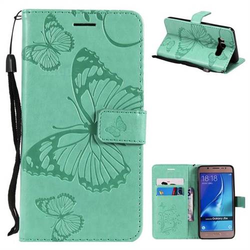 Embossing 3D Butterfly Leather Wallet Case for Samsung Galaxy J5 2016 J510 - Green