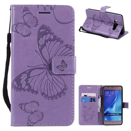 Embossing 3D Butterfly Leather Wallet Case for Samsung Galaxy J5 2016 J510 - Purple