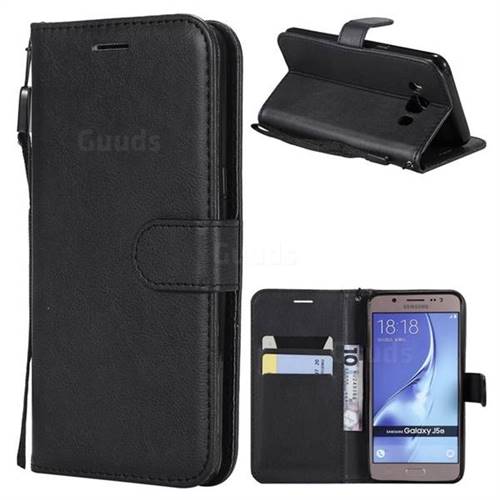 Retro Greek Classic Smooth PU Leather Wallet Phone Case for Samsung Galaxy J5 2016 J510 - Black