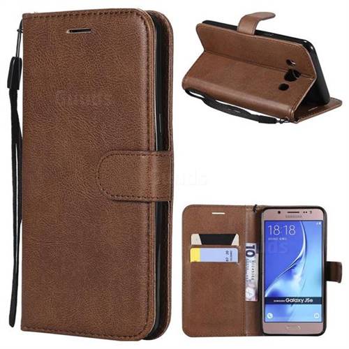 Retro Greek Classic Smooth PU Leather Wallet Phone Case for Samsung Galaxy J5 2016 J510 - Brown