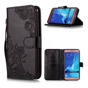 Intricate Embossing Lotus Mandala Flower Leather Wallet Case for Samsung Galaxy J5 2016 J510 - Black