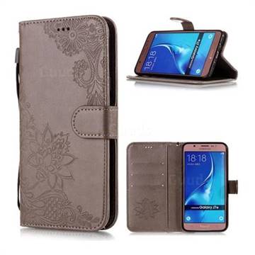 Intricate Embossing Lotus Mandala Flower Leather Wallet Case for Samsung Galaxy J5 2016 J510 - Gray