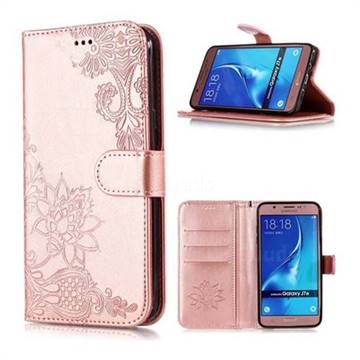 Intricate Embossing Lotus Mandala Flower Leather Wallet Case for Samsung Galaxy J5 2016 J510 - Rose Gold