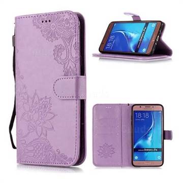 Intricate Embossing Lotus Mandala Flower Leather Wallet Case for Samsung Galaxy J5 2016 J510 - Purple