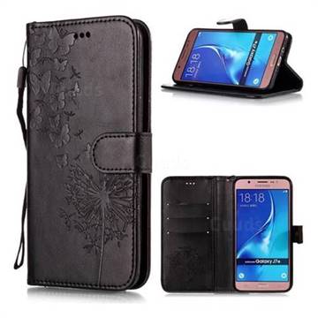 Intricate Embossing Dandelion Butterfly Leather Wallet Case for Samsung Galaxy J5 2016 J510 - Black