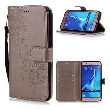 Intricate Embossing Dandelion Butterfly Leather Wallet Case for Samsung Galaxy J5 2016 J510 - Gray