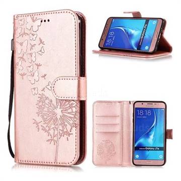 Intricate Embossing Dandelion Butterfly Leather Wallet Case for Samsung Galaxy J5 2016 J510 - Rose Gold