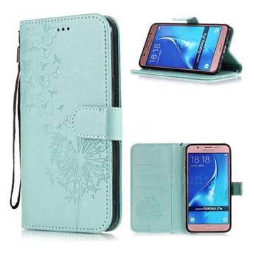 Intricate Embossing Dandelion Butterfly Leather Wallet Case for Samsung Galaxy J5 2016 J510 - Green
